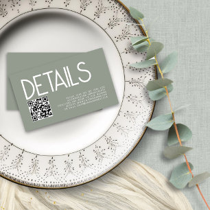 Tarjeta De Recepción Texto moderno Código QR Detalles del Boda verde sa