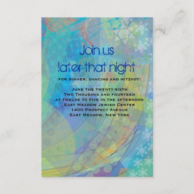 Tarjeta de recepción TEXTURED STARS Bar Bat Mitzva (Anverso)