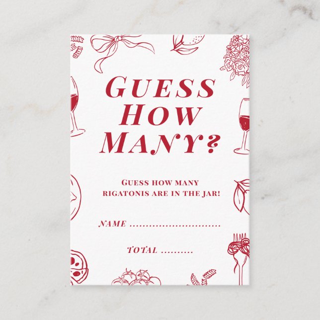 Tarjeta De Recepción That's Amore Bridal Shower Guess how many Game  (Anverso)