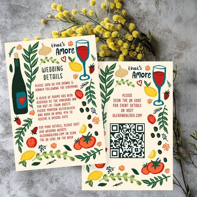 Tarjeta De Recepción That's Amore Italian Food Wedding QR code Details (That's Amore Italian Food Wedding QR code Details Enclosure Card
)