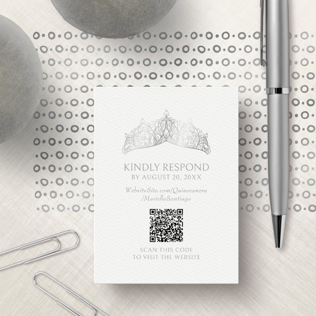 Tarjeta De Recepción Tiara Crown Quinceanera QR RSVP (Subido por el creador)
