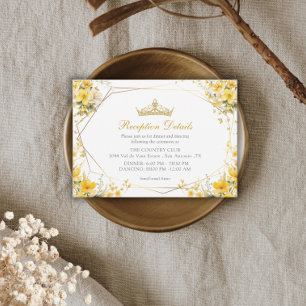 Tarjeta De Recepción Tiara Floral Mariposas Amarillo Dorado Quinceañera