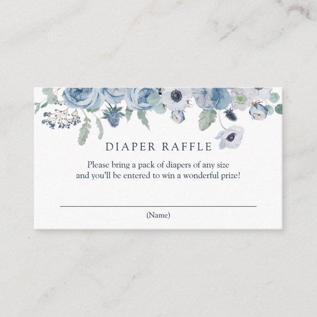 Tarjeta De Recepción Tiempo para el té Blue Floral Diaper Raffle tarjet (Anverso)