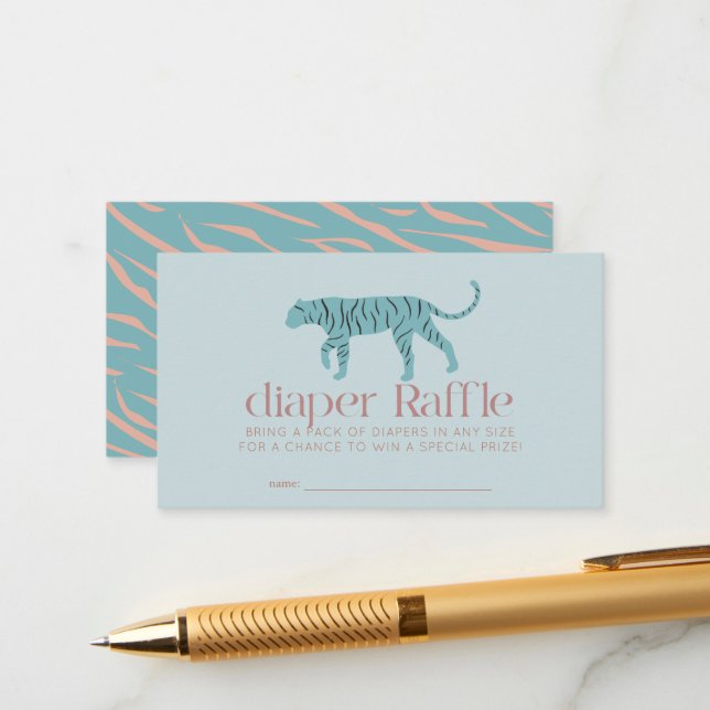 Tarjeta De Recepción Tiger Blue Baby Shower Digital Diaper Raffle Ticke (Anverso/Reverso In Situ)