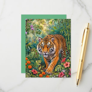 Tarjeta De Recepción Tigre de Bengala Jungla de Bambú Vibrante