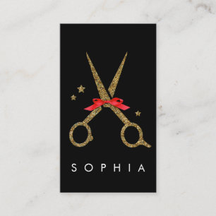 Tarjeta De Recepción Tijeras de purpurina dorada - Peluquero NAME