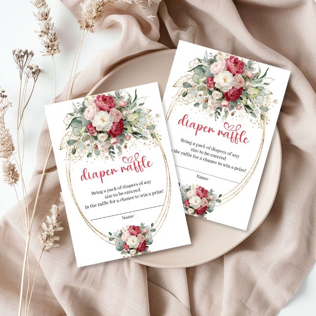 Tarjeta De Recepción Timeless Burgundy Gold Floral Diaper Raffle (Timeless Burgundy Gold Floral Diaper Raffle)