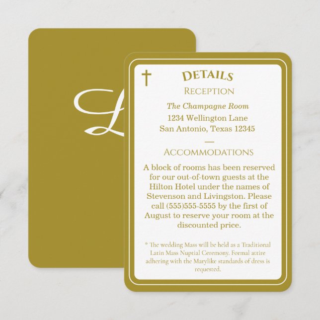 Tarjeta De Recepción Timeless Catholic Monogrammed Enclosure Card (Anverso / Reverso)