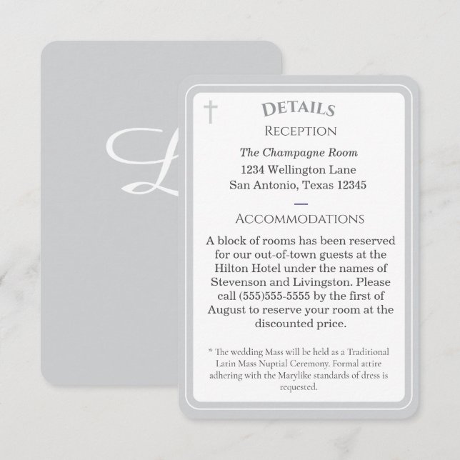 Tarjeta De Recepción Timeless Catholic Monogrammed Enclosure Card (Anverso / Reverso)