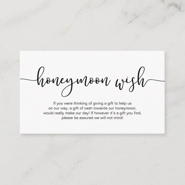 Tarjeta De Recepción Típica negra moderna, Boda de luna de miel Wish (Anverso)