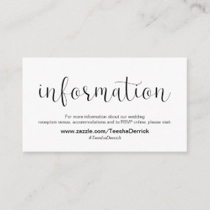 Tarjeta De Recepción Tipo de letra mínimo, negro, información Boda