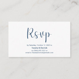 Tarjeta De Recepción Tipo mínimo de letra azul marino, RSVP de boda, re
