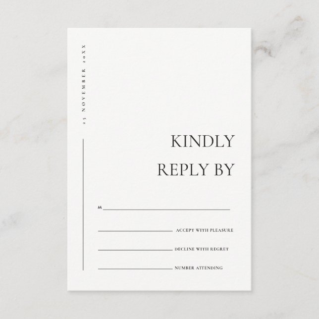 TARJETA DE RECEPCIÓN TIPOGRAFÍA BLANCA NEGRA MÍNIMA RSVP (Anverso)