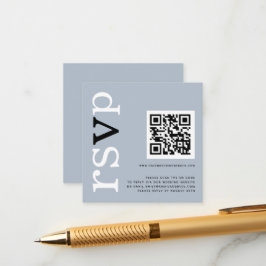 Tarjeta De Recepción Tipografía de código QR Boda azul agitado RSVP en