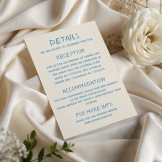 Tarjeta De Recepción Tipografía de escritura azul elegante Detalles de