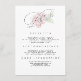 Tarjeta De Recepción Tipografía de flor rosa suave, información de boda