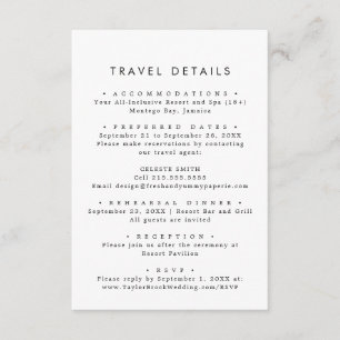 Tarjeta De Recepción Tipografía de moda Detalles de viaje de boda de de