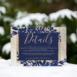 Tarjeta De Recepción tipografía dorada hoja azul nieve detalles de invi