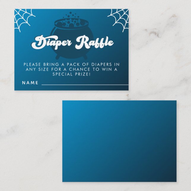 Tarjeta De Recepción Tipografía Groovy Halloween Boy Diaper Azul Raffle (Anverso / Reverso)