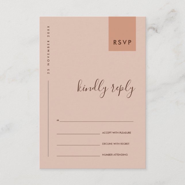 TARJETA DE RECEPCIÓN TIPOGRAFÍA MÍNIMA DE NARANJA DE POLVO RSVP (Anverso)