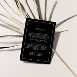 Tarjeta De Recepción Tipografía minimalista | Detalles del Boda negro o<br><div class="desc">Esta tipografía minimalista de detalles de boda negro oscuro es perfecta para un simple boda. El moderno diseño romántico presenta una tipografía clásica en blanco y negro. Personalizable de cualquier color. Mantenga el diseño simple y elegante, tal como está, o lo personaliza añadiendo sus propios gráficos y obras de arte....</div>