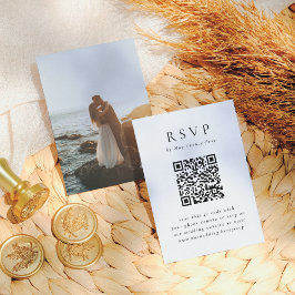 Tarjeta De Recepción Tipografía minimalista Foto Código QR Boda RSVP