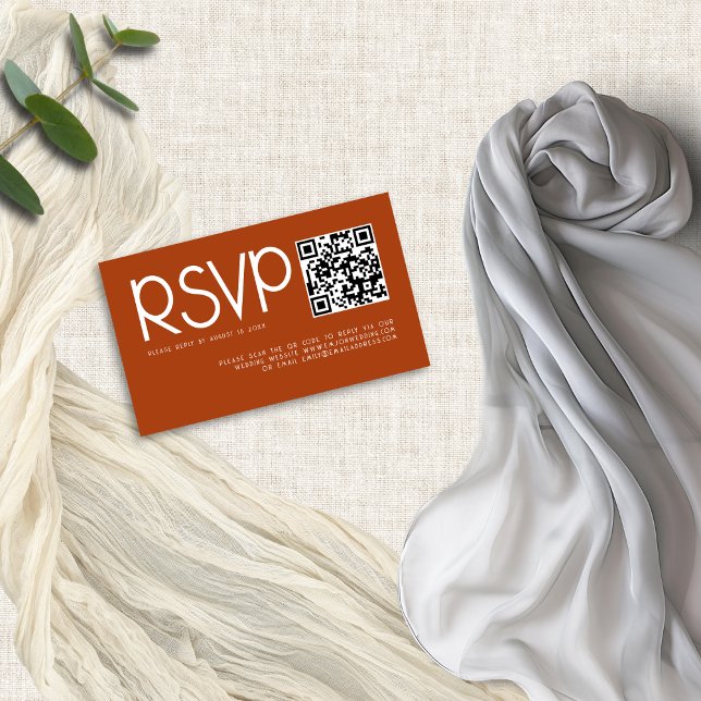 Tarjeta De Recepción Tipografía moderna Código QR Boda Terracotta RSVP (Subido por el creador)