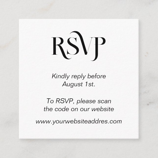 Tarjeta De Recepción Tipografía moderna de moda RSVP (Anverso)