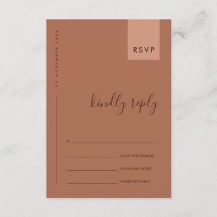 TARJETA DE RECEPCIÓN TIPOGRAFÍA NARANJA ÓXIDO MÍNIMA RSVP DE BODA