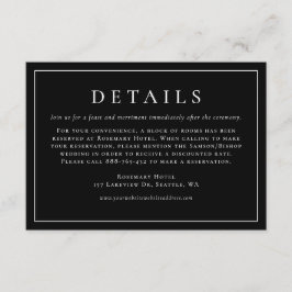 Tarjeta De Recepción Tipografía simple Detalles del Boda formal negro