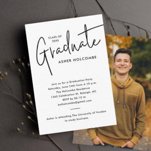 Tarjeta De Recepción Título de graduación simple de foto de graduado de