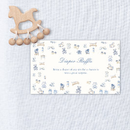 Tarjeta De Recepción Toile De Jouy Baby Shower Blue Bow Diaper Raffle