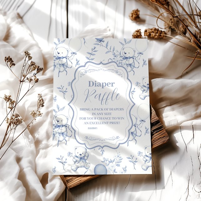 Tarjeta De Recepción Toile De Jouy Bear Baby Shower Diapper Raffle (Subido por el creador)