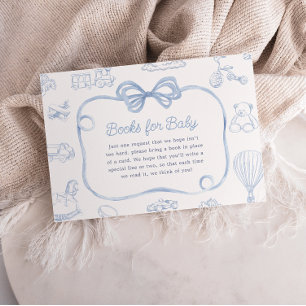 Tarjeta De Recepción Toile de Jouy Blue Bow Chinoiserie Libros para beb