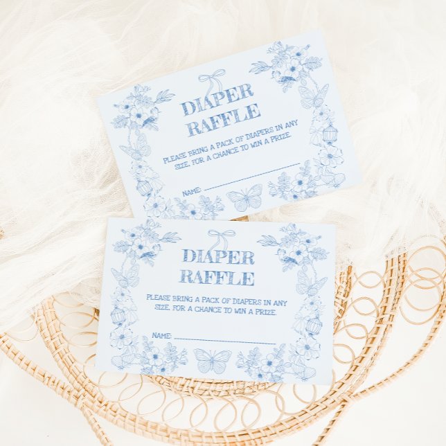 Tarjeta De Recepción Toile De Jouy Blue Floral Boy Diaper Raffle (Subido por el creador)