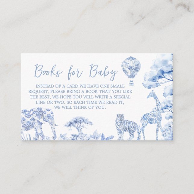 Tarjeta De Recepción Toile De Jouy Safari libros de animales para bebé (Anverso)