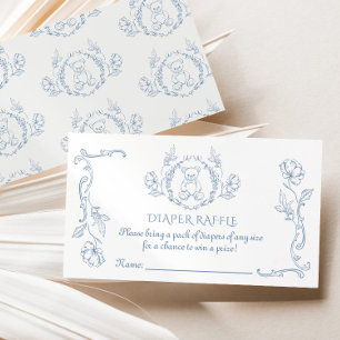 Tarjeta De Recepción Toile de jouy teddy bear vintage Diaper raffle