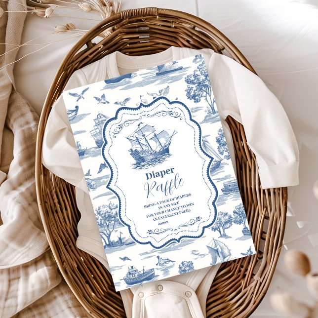 Tarjeta De Recepción Toile Nautical Baby Shower Diapper Raffle (Subido por el creador)