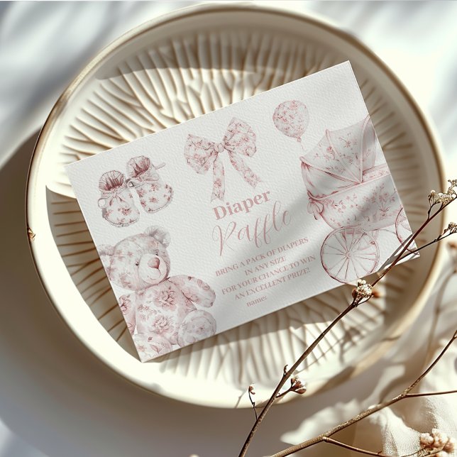Tarjeta De Recepción Toile Rosa De Jouy Toys Baby Shower Diapper Raffle (Subido por el creador)