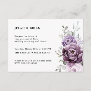 Tarjeta De Recepción Tonos de violeta morada agitada florece Boda morad