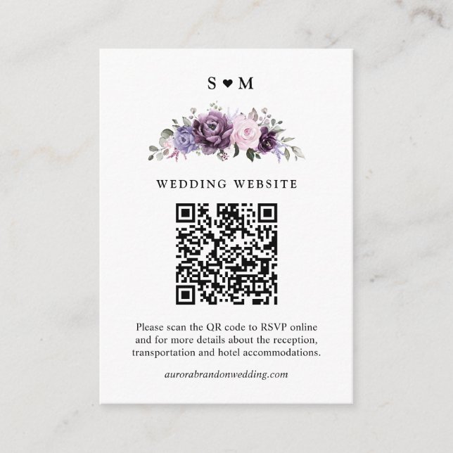 Tarjeta De Recepción Tonos de violeta morada agitada florece Boda morad (Anverso)