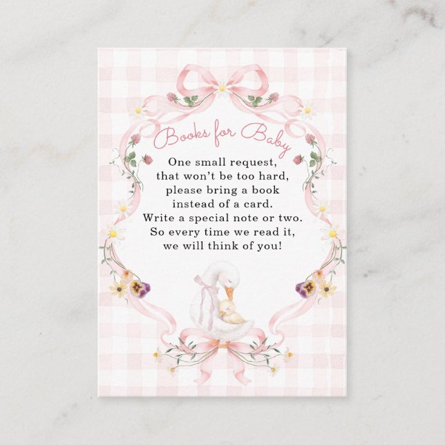 Tarjeta De Recepción Tonto ganso editable Cumpleaños de bebé Lazo rosa (Anverso)