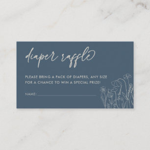 Tarjeta De Recepción Topaz Blue Wildflower Line Art Diaper Raffle