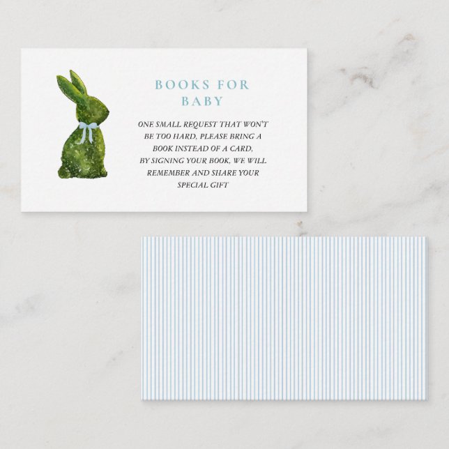 Tarjeta De Recepción Topiary Bunny Rabbit Boy Baby shower book request (Anverso / Reverso)