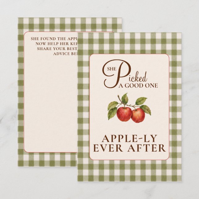 Tarjeta De Recepción Torta Nupcial de Manzana con Gingham Verde Salvia  (Anverso / Reverso)