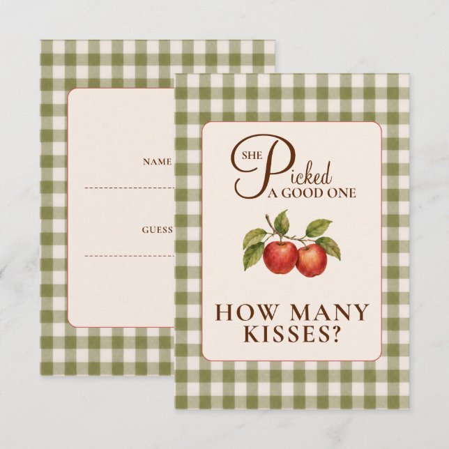 Tarjeta De Recepción Torta Nupcial de Manzana con Gingham Verde Salvia  (Anverso / Reverso)