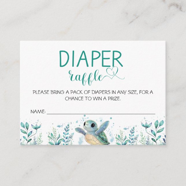 Tarjeta De Recepción Tortle Diaper Raffle Baby Shower (Anverso)