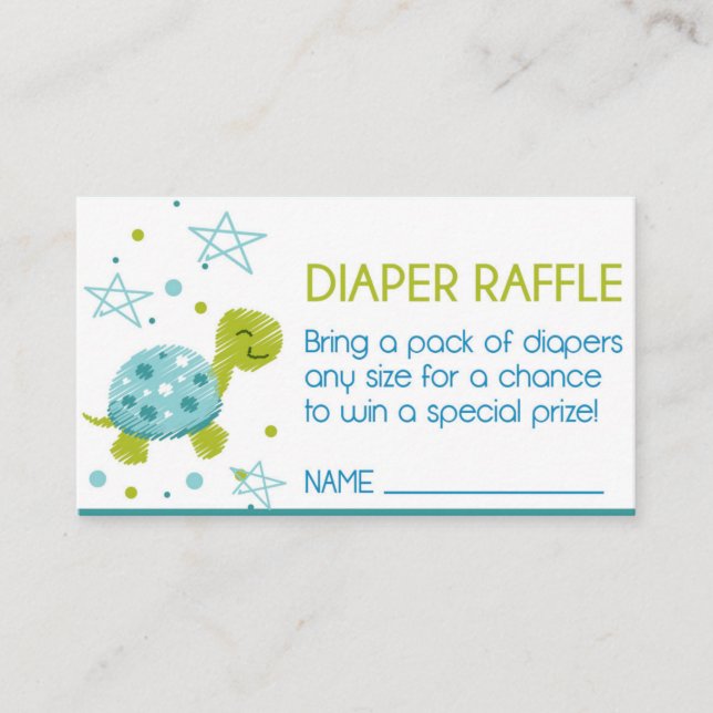 Tarjeta De Recepción Tortuga azul Baby Shower Diaper Raffle (Anverso)