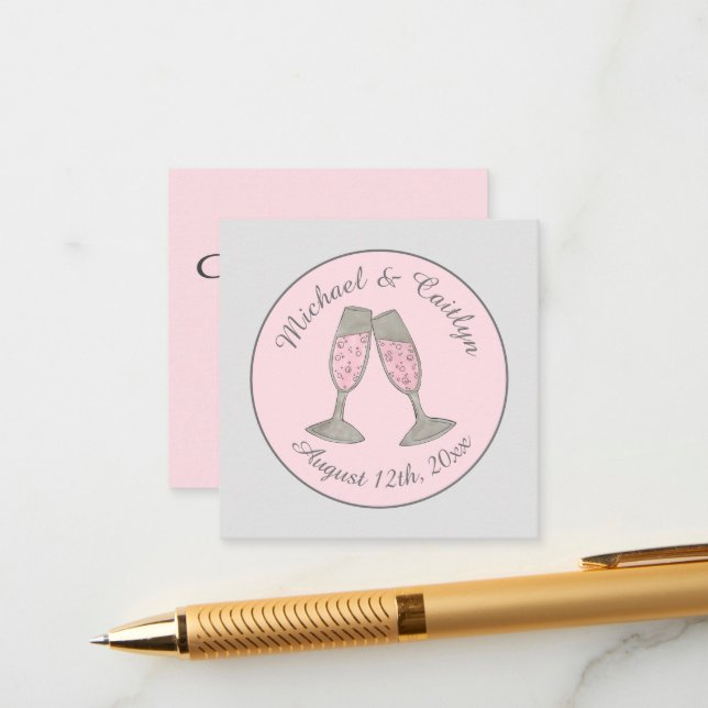 Tarjeta De Recepción Tostadas De Champagne Rosa Saludos Boda Ducha De N (Anverso/Reverso In Situ)