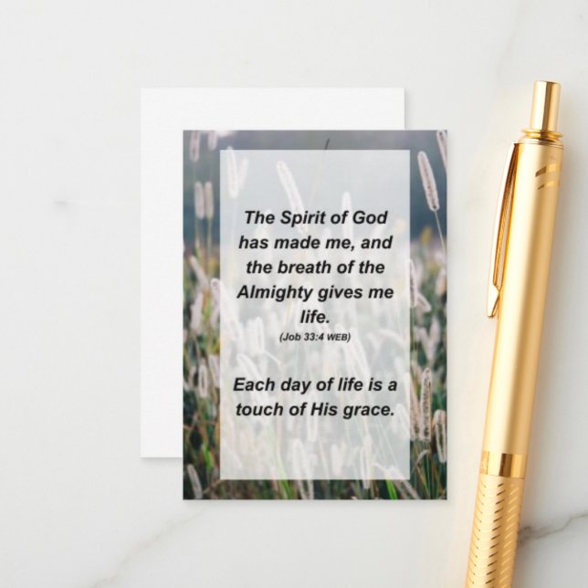 Tarjeta De Recepción Trabajo 33:4 El Espíritu de Dios me ha hecho, y el (Anverso/Reverso In Situ)